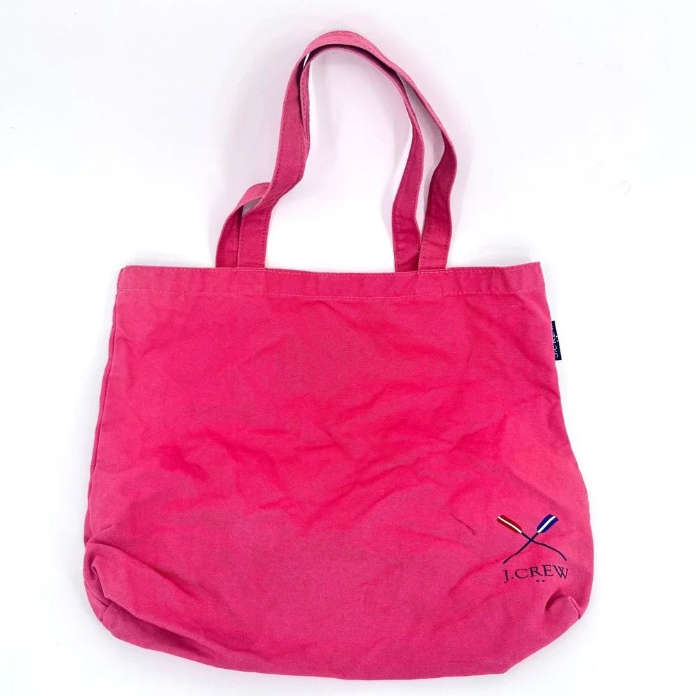 J. Crew Pink Canvas Tote Bag Beach Travel Everyday Casual Nautical Logo